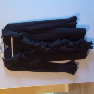 Lord & Taylor Black 100% 2-ply Cashmere Long Cascade Ruffle Sweater Duster M
